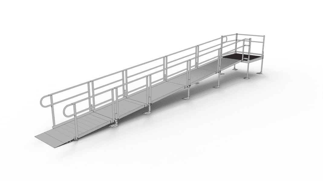 PATHWAY 3G 26 ft. Straight Aluminum Wheelchair Ramp Kit with Solid Surface Tread, 2-Line Handrails and 4 ft. Top Platform by EZ-Access | RampHand