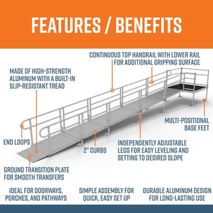 Features and Benefits - PATHWAY 3G 26 ft. Straight Aluminum Wheelchair Ramp Kit with Solid Surface Tread, 2-Line Handrails and 5 ft. Top Platform by EZ-Access | RampHand