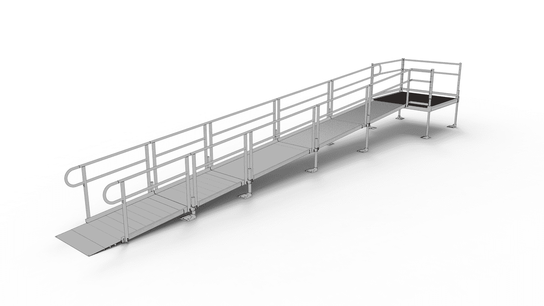 PATHWAY 3G 26 ft. Straight Aluminum Wheelchair Ramp Kit with Solid Surface Tread, 2-Line Handrails and 5 ft. Top Platform by EZ-Access | RampHand