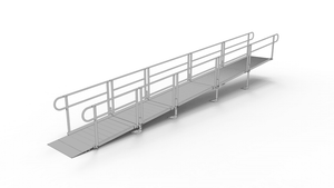 Ramp - PATHWAY 3G 26 ft. L-Shaped Aluminum Wheelchair Ramp Kit with Solid Surface Tread, 2-Line Handrails and 4 ft. Turn Platform by EZ-Access | RampHand