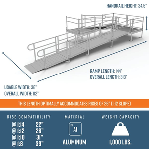 Dimensions - PATHWAY 3G 26 ft. U-Shaped Aluminum Wheelchair Ramp Kit with Solid Surface Tread, 2-Line Handrails and (3) 4 ft. Platforms by EZ-Access | RampHand