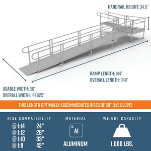 Dimensions - PATHWAY 3G 28 ft. L-Shaped Aluminum Wheelchair Ramp Kit with Solid Surface Tread, Vertical Picket Handrails and 5 ft. Turn Platform by EZ-Access | RampHand