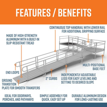 Features and Benefits - PATHWAY 3G 28 ft. L-Shaped Aluminum Wheelchair Ramp Kit with Solid Surface Tread, 2-Line Handrails, 5 ft. Turn Platform, and 5 ft. Top Platform by EZ-Access | RampHand