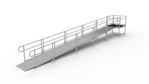PATHWAY 3G 28 ft. Straight Aluminum Wheelchair Ramp Kit with Solid Surface Tread, 2-Line Handrails and 4 ft. Top Platform by EZ-Access | RampHand