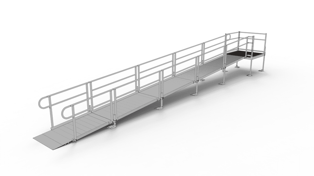 PATHWAY 3G 28 ft. Straight Aluminum Wheelchair Ramp Kit with Solid Surface Tread, 2-Line Handrails and 5 ft. Top Platform by EZ-Access | RampHand