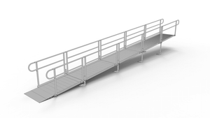 Ramp - PATHWAY 3G 28 ft. L-Shaped Aluminum Wheelchair Ramp Kit with Solid Surface Tread, 2-Line Handrails and 5 ft. Turn Platform by EZ-Access | RampHand