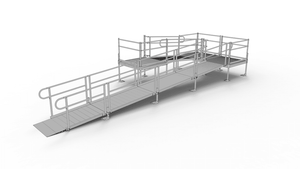 PATHWAY 3G 28 ft. U-Shaped Aluminum Wheelchair Ramp Kit with Solid Surface Tread, 2-Line Handrails and (3) 4 ft. Platforms by EZ-Access | RampHand