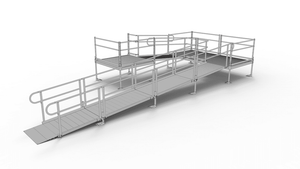 PATHWAY 3G 28 ft. U-Shaped Aluminum Wheelchair Ramp Kit with Solid Surface Tread, 2-Line Handrails and (3) 5 ft. Platforms by EZ-Access | RampHand