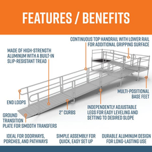 Features and Benefits - PATHWAY 3G 30 ft. L-Shaped Aluminum Wheelchair Ramp Kit with Solid Surface Tread, 2-Line Handrails, 4 ft. Turn Platform, and 4 ft. Top Platform by EZ-Access | RampHand