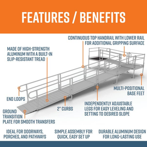 Features and Benefits - PATHWAY 3G 30 ft. L-Shaped Aluminum Wheelchair Ramp Kit with Solid Surface Tread, 2-Line Handrails, 4 ft. Turn Platform, and 4 ft. Top Platform by EZ-Access | RampHand