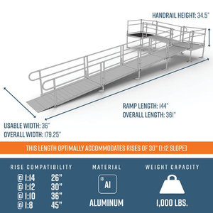 Dimensions - PATHWAY 3G 30 ft. L-Shaped Aluminum Wheelchair Ramp Kit with Expanded Metal Tread, Vertical Picket Handrails, 4 ft. Turn Platform, and 4 ft. Top Platform by EZ-Access | RampHand