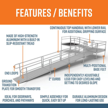 Features and Benefits - PATHWAY 3G 30 ft. L-Shaped Aluminum Wheelchair Ramp Kit with Solid Surface Tread, 2-Line Handrails, 5 ft. Turn Platform, and 5 ft. Top Platform by EZ-Access | RampHand