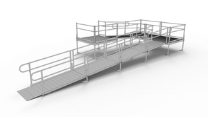 PATHWAY 3G 30 ft. U-Shaped Aluminum Wheelchair Ramp Kit with Expanded Metal Tread, 2-Line Handrails and (3) 5 ft. Platforms by EZ-Access | RampHand