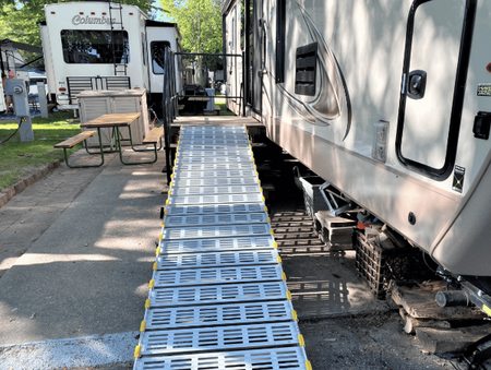 Product in use - Portable Camper / RV Ramp System RV And Trailer By Roll-A-Ramp | Wheelchair Liberty 