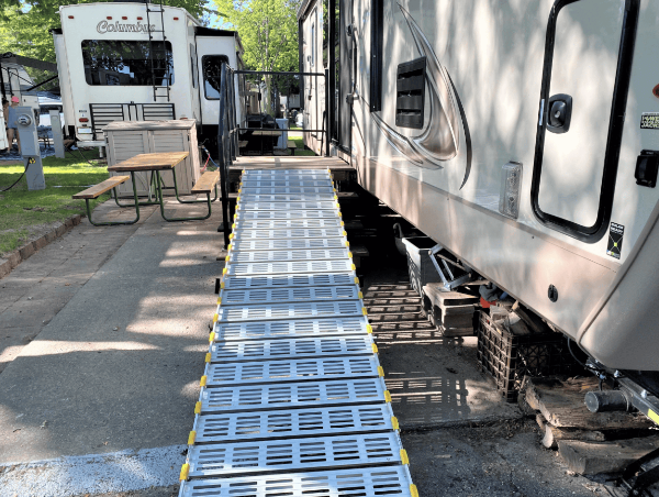 Product in use - Portable Camper / RV Ramp System RV And Trailer By Roll-A-Ramp | Wheelchair Liberty 