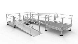 PATHWAY 3G 22 ft. U-Shaped Aluminum Wheelchair Ramp Kit with Solid Surface Tread, 2-Line Handrails and (3) 4 ft. Platforms by EZ-Access | RampHand