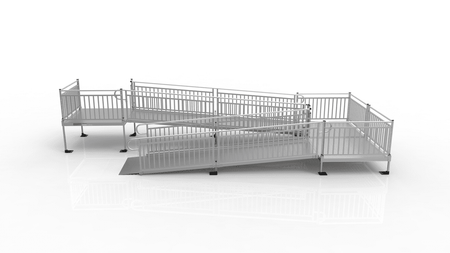 Side View - PATHWAY 3G 22 ft. U-Shaped Aluminum Wheelchair Ramp Kit with Solid Surface Tread, Vertical Picket Handrails and (3) 5 ft. Platforms by EZ-Access | RampHand
