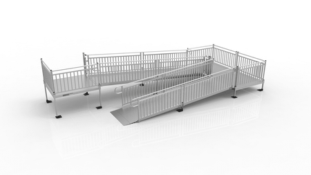 PATHWAY 3G 22 ft. U-Shaped Aluminum Wheelchair Ramp Kit with Solid Surface Tread, Vertical Picket Handrails and (3) 5 ft. Platforms by EZ-Access | RampHand