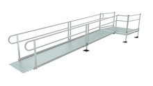 EZ-ACCESS Pathway 3G Aluminum Ramp solid surface with 2 line handrail and top straight platform, medium size ramp