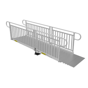 PATHWAY 3G 12 ft. Straight Aluminum Wheelchair Ramp Kit with Solid Surface Tread, Vertical Picket Handrails and No Top Platform by EZ-Access | RampHand