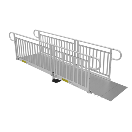 Ramp - PATHWAY 3G 12 ft. Straight Aluminum Wheelchair Ramp Kit with Solid Surface Tread, Vertical Picket Handrails and 5 ft. Top Platform by EZ-Access | RampHand