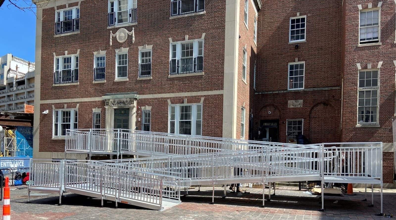 Sample Application - PATHWAY 3G 22 ft. U-Shaped Aluminum Wheelchair Ramp Kit with Solid Surface Tread, Vertical Picket Handrails and (3) 5 ft. Platforms by EZ-Access | RampHand
