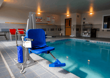 Gray Frame-Blue Seat-Aqua Creek Admiral Electric Pool Lift - ADA Compliant | Wheelchair Liberty