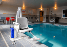 White Frame, White Seat - Aqua Creek Admiral Electric Pool Lift - ADA Compliant | Wheelchair Liberty