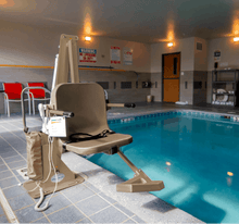 Tan Frame, Tan Seat - Aqua Creek Admiral Electric Pool Lift - ADA Compliant | Wheelchair Liberty