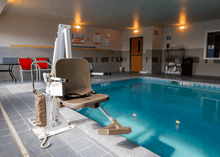 White Frame, Tan Seat - Aqua Creek Admiral Electric Pool Lift - ADA Compliant | Wheelchair Liberty