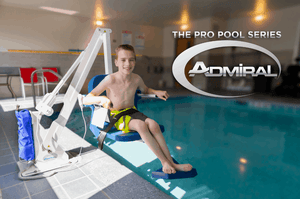 Boy Using Aqua Creek Admiral Electric Pool Lift - ADA Compliant | Wheelchair Liberty