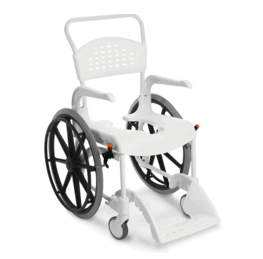 CLEAN Self-Propelled Shower Commode Chair with 24 Rear Wheels-White