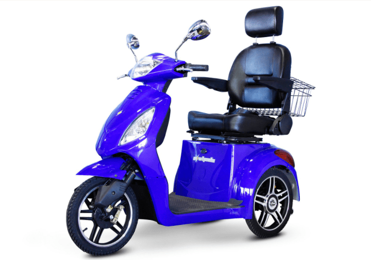 EW-36 Elite Recreational 3-Wheel Mobility Scooter Blue Front Left View| Wheelchair Liberty