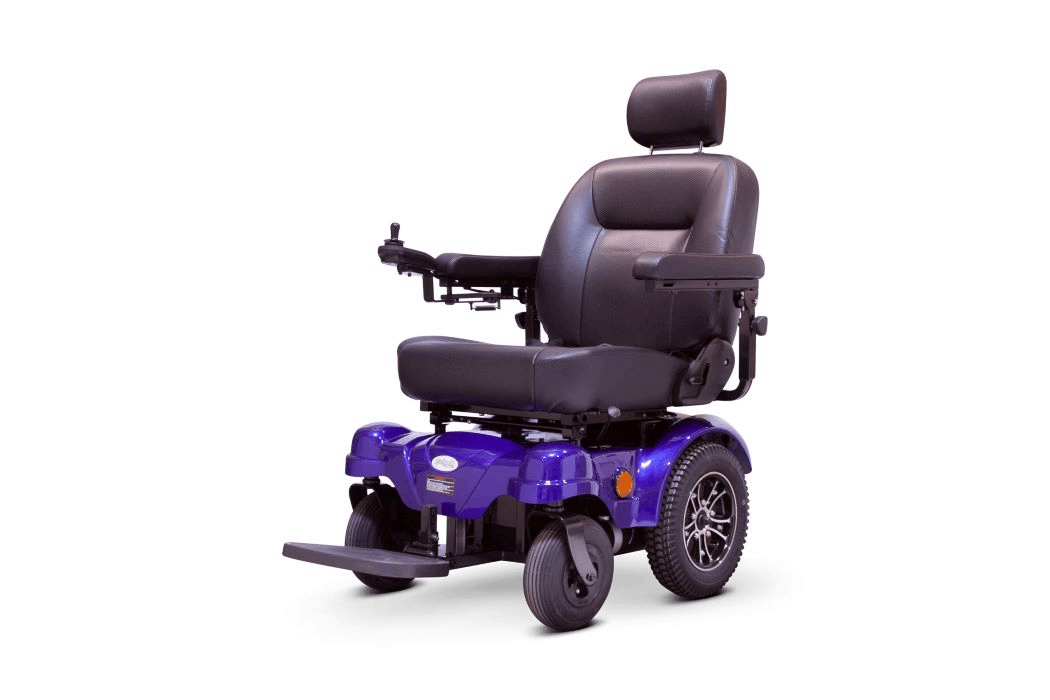 EW-M51 Compact Medical Power Chair by EWheels Medical Blue Left Side View | Wheelchair Liberty