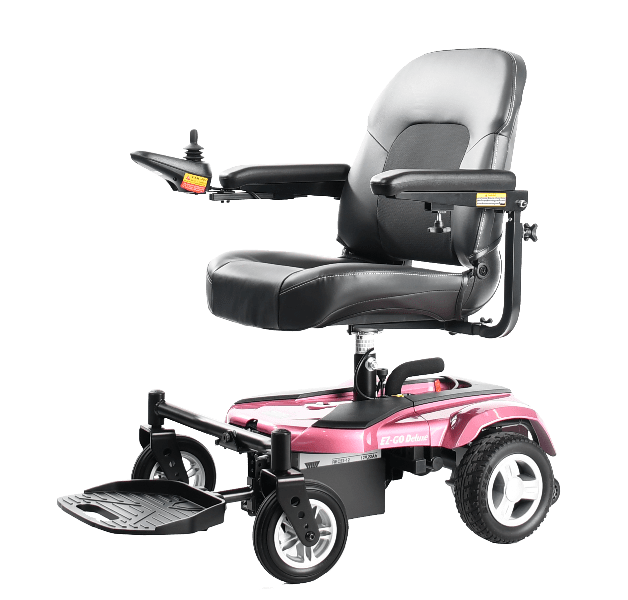 EZ-GO Deluxe Portable Power Wheelchair - Left Side - Pink - by Merits | Wheelchair Liberty