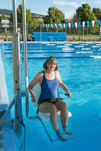 In Use - Gallatin Water-Powered Pool Lift WP 400 ADA Compliant  | Wheelchair Liberty