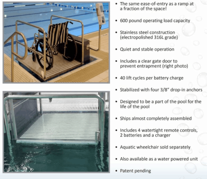 Glacier Battery-Powered ADA Compliant Platform Pool Lift  - Features