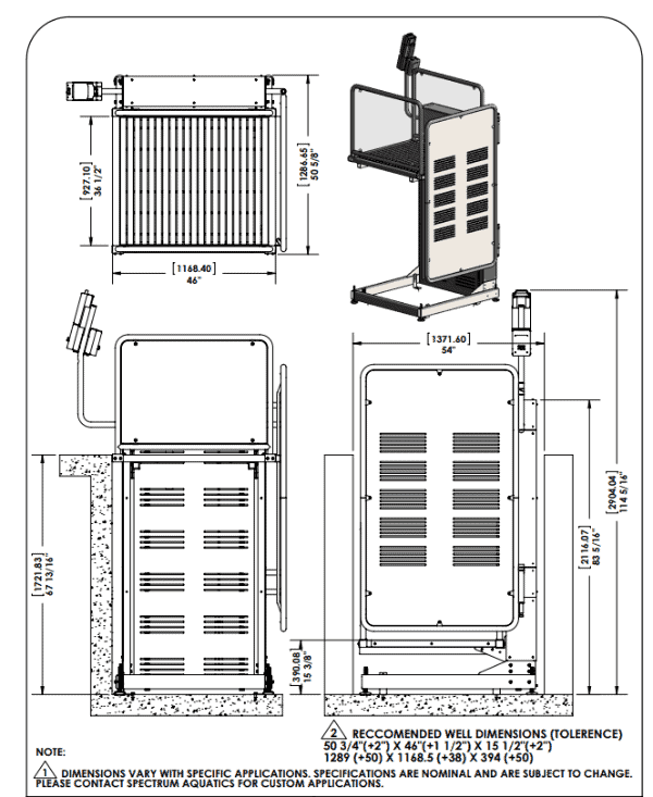 Glacier Battery-Powered ADA Compliant Platform Pool Lift  - Specifications -  by Spectrum Aquatics | Wheelchair Liberty