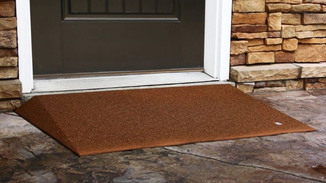 Hazelnut Brown On Doorstep - TRANSITIONS® Angled Entry Mats by EZ-ACCESS® | Wheelchair Liberty