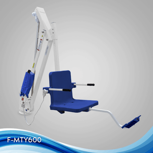 White Frame, Blue Seat - Mighty 600 Powered Pool Lift ADA Compliant by Aqua Creek | Wheelchair Liberty