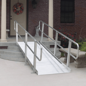 On Stairs - OnTrac Wheelchair and Scooter Access Ramp with Handrails by PVI | Wheelchair Liberty