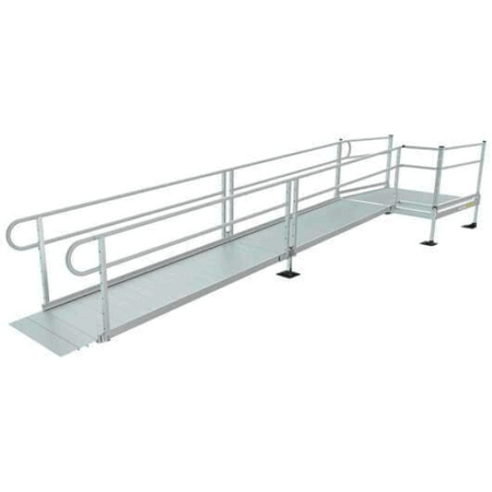 PATHWAY 3G modular wheelchair ramp with handrails and a turning platform
