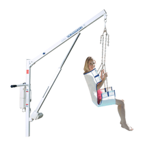 White Background with Woman on Power EZ 2 Electric Pool Lift by Aqua Creek | Wheelchair Liberty