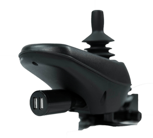 Portable XLR Phone Charger 2 USB Ports connected to the Joystick by Explorer Mobility |Wheelchair Liberty 