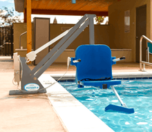 Gray Frame, Blue Seat - Ranger 2 Powered Pool Lift ADA Compliant by Aqua Creek | Wheelchair Liberty