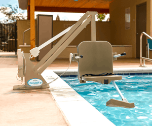 Tan Frame and seat - Ranger 2 Powered Pool Lift ADA Compliant by Aqua Creek | Wheelchair Liberty