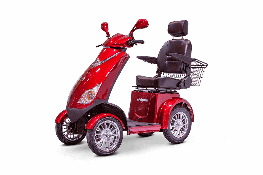 Red Quarter Side View - EW-72 4-Wheel Electric Scooter by EWheels Medical | Wheelchair Liberty