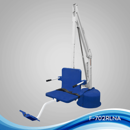 White Frame. Blue Seat - Revolution Power Pool Lift ADA Compliant by Aqua Creek | Wheelchair Liberty
