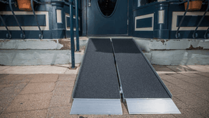 SUITCASE® Singlefold AS Portable Ramps - On Stairs Front View | Wheelchair Liberty