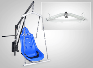 Spreader Bar and Hard Seat Close Up - Super Power EZ Above-Ground Pool lift by Aqua Creek | Wheelchair Liberty
